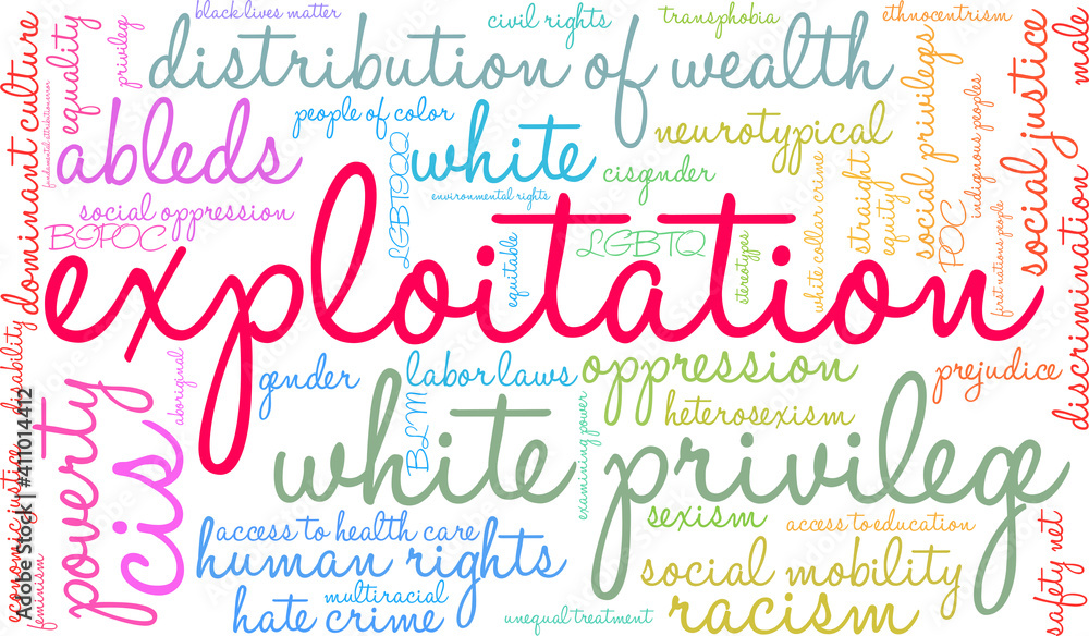 Exploitation Word Cloud on a white background. Exploitation Word Cloud on a white background.