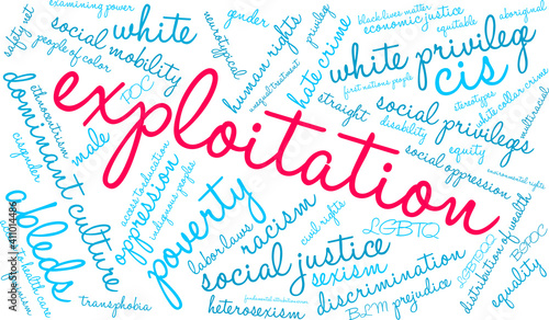 Exploitation Word Cloud word cloud on a white background. 