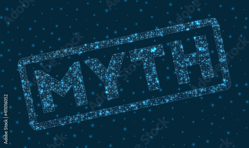 Myth word in digital style. Glowing geometric myth badge. Elegant vector illustration.