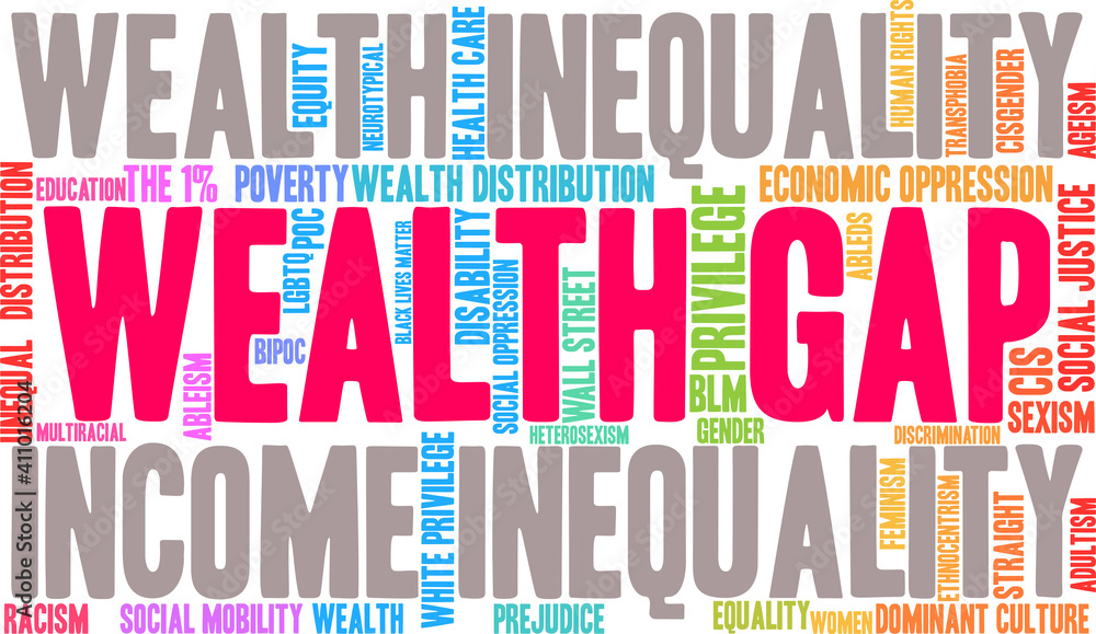 Wealth Gap Word Cloud on a white background. Wealth Gap Word Cloud on a white background.