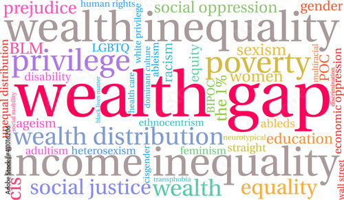 Wealth Gap Word Cloud on a white background.