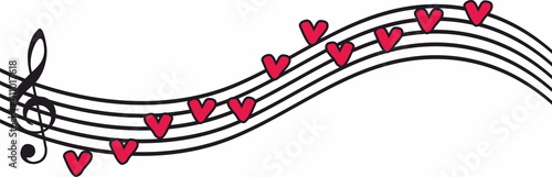 musical staff with heart notes, music and love
