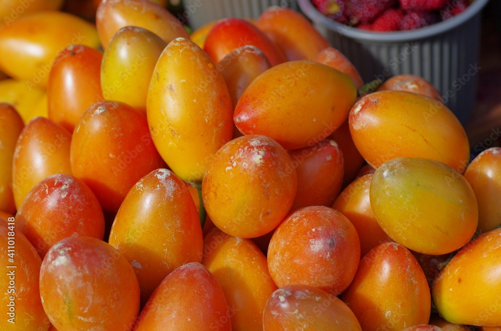 Colorful fruit market selection in Ecuador