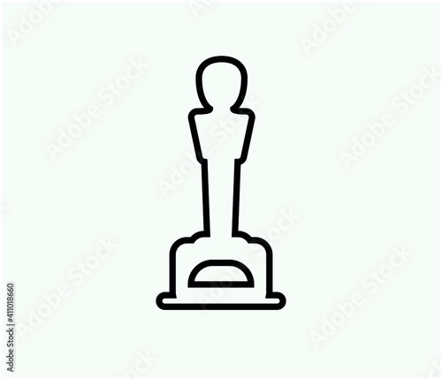 Oscar statue vector icon.  Editable stroke. Linear symbol for use on web and mobile apps, logo, Print media. Hollywood trophy line illustration. Vector isolated on white  background