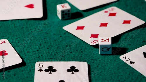 playing poker, dice falling on the table