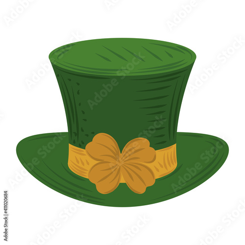 happy st patricks day leprechaun hat with shamrock flat vector icon