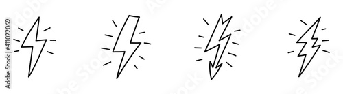 thunder line icons set. Drawn by hand. Continuous line. Vector illustration on white background