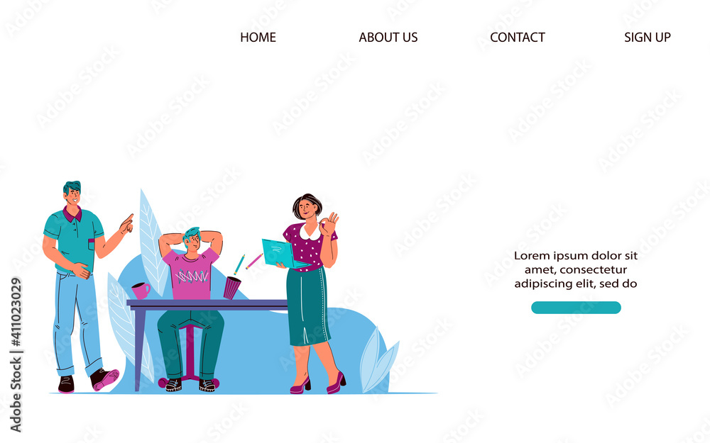 Business team brainstorming meeting or conference, website banner concept. Company training of office staff. Analytics of company achievement, cartoon vector illustration on white background.