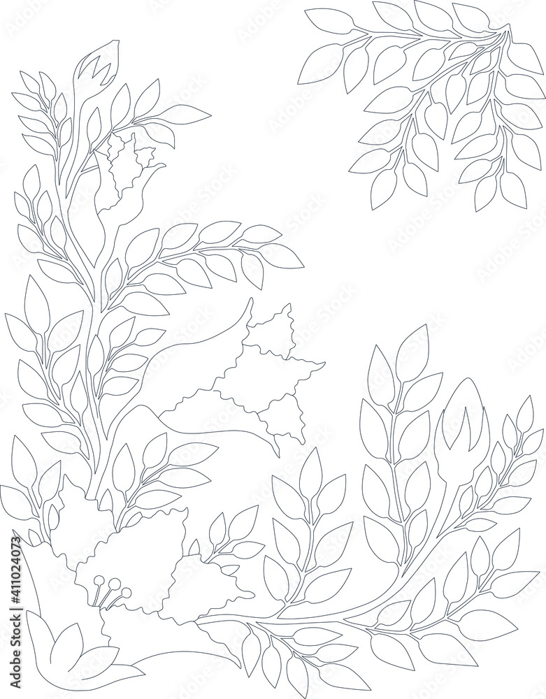 hand drawn flowers and leaves