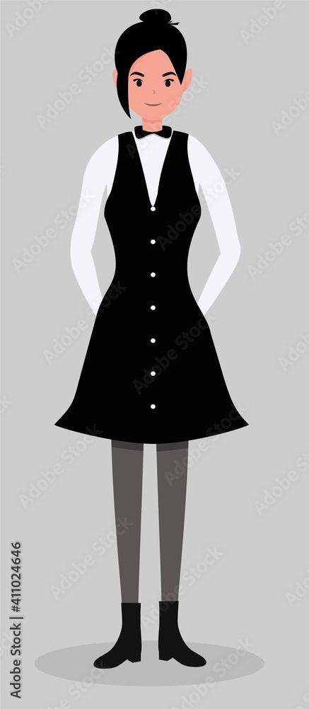 Waitress isolated on gray background. Character in uniform. Waitress isolated on gray background. Character in uniform.