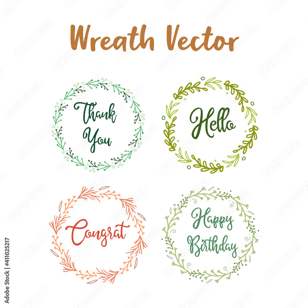 Set of simple greetings with wreath ornament.