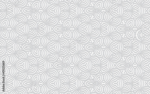 Complex volumetric convex pattern 3d Ethnic geometric white background in doodling style for wallpaper, presentations. 