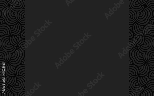 Complex volumetric convex pattern 3d. Ethnic geometric embossed black background in doodling style with vertical inserts for presentations, business cards, websites.