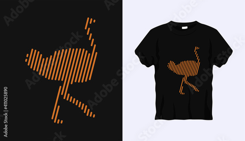 Editable vector outline image of ostrich with brown stripes isolated on black background. Vector T-shirt silhouette. Front side. Line art t-shirt design. Vector illustration Eps10. Editable stroke. photo