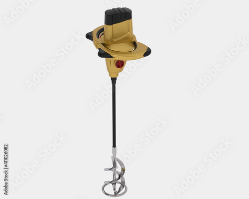 Concrete hand mixer. Tool isolated on white background. 3d rendering - illustration