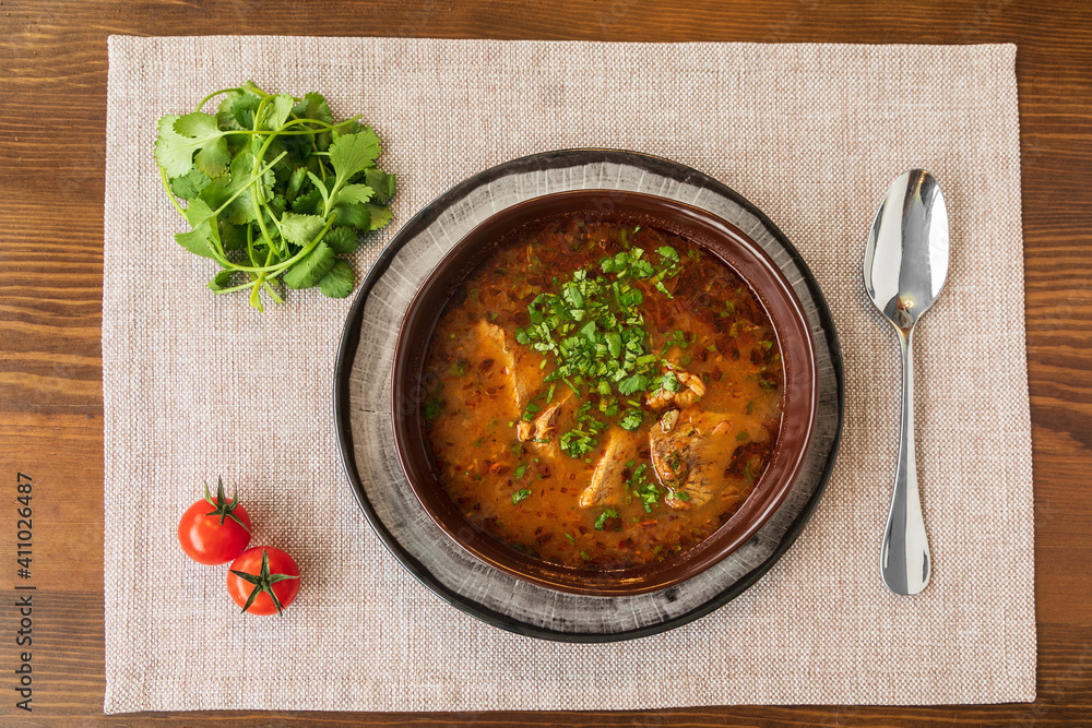 Georgian meat soup with vegetables
