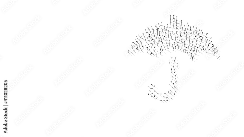 3d rendering of nails in shape of symbol of umbrella with shadows isolated on white background 3d rendering of nails in shape of symbol of umbrella with shadows isolated on white background