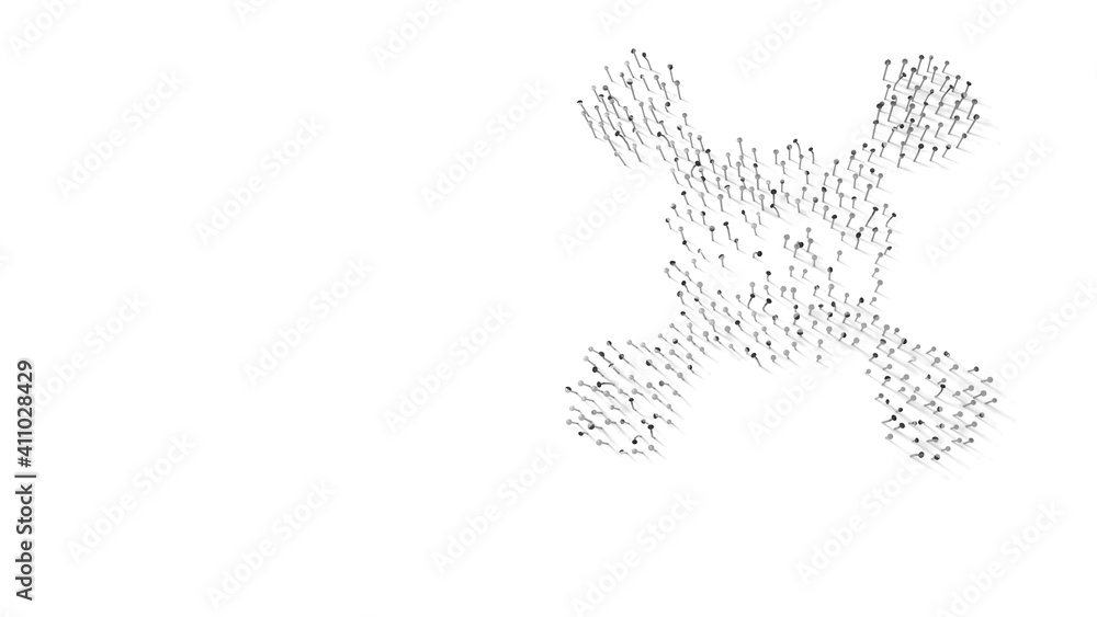 3d rendering of nails in shape of symbol of sulfate with shadows isolated on white background