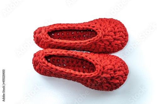 Red Crochet Slippers from Tshirt Yarn