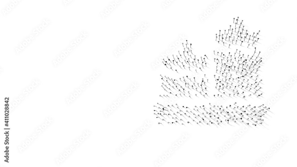 3d rendering of nails in shape of symbol of relax candle with shadows isolated on white background