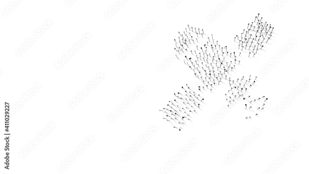 3d rendering of nails in shape of symbol of modern satellite with shadows isolated on white background 3d rendering of nails in shape of symbol of modern satellite with shadows isolated on white background