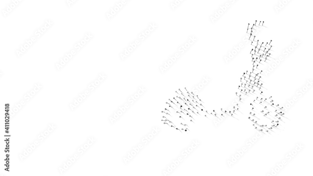 3d rendering of nails in shape of symbol of kick scooter with shadows isolated on white background 3d rendering of nails in shape of symbol of kick scooter with shadows isolated on white background