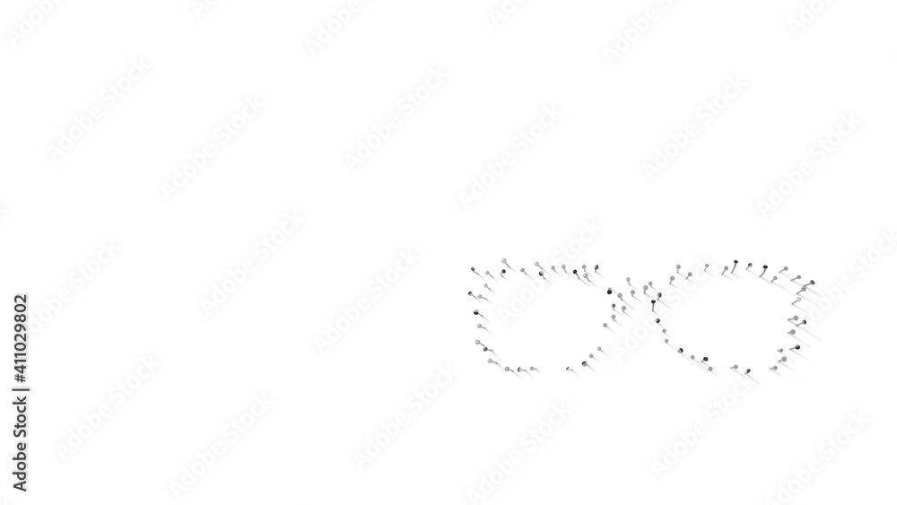 3d rendering of nails in shape of symbol of glasses fashion with shadows isolated on white background