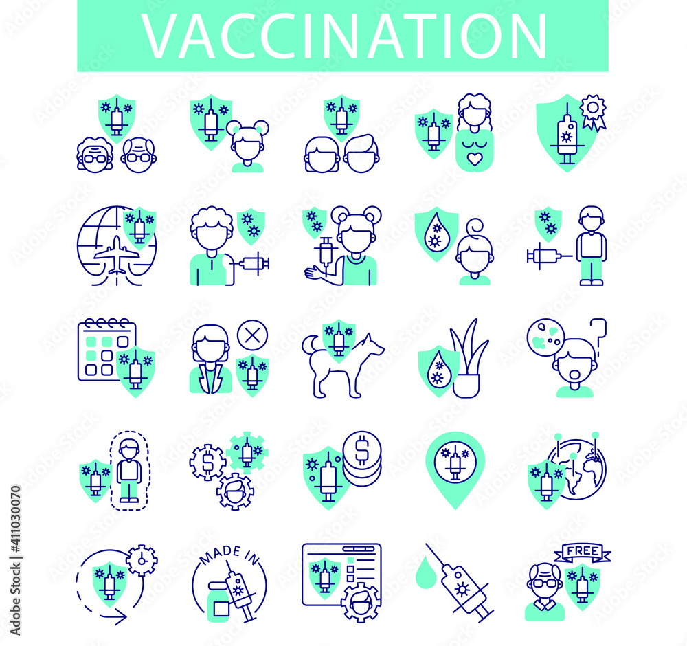line and flat icons set, vaccination line and flat icons set, vaccination