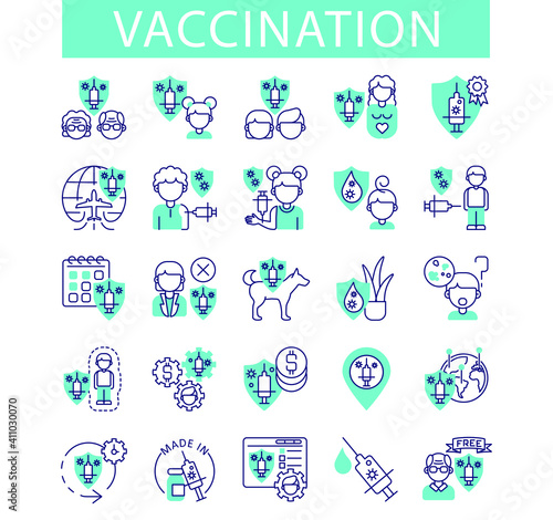 line and flat icons set, vaccination