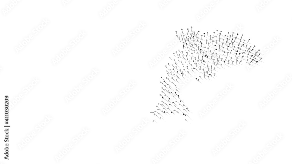 3d rendering of nails in shape of symbol of dolphin with shadows isolated on white background 3d rendering of nails in shape of symbol of dolphin with shadows isolated on white background