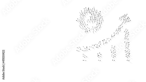3d rendering of nails in shape of symbol of corona graph with shadows isolated on white background
