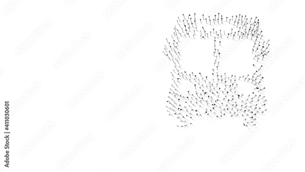 3d rendering of nails in shape of symbol of bus front view with shadows isolated on white background 3d rendering of nails in shape of symbol of bus front view with shadows isolated on white background