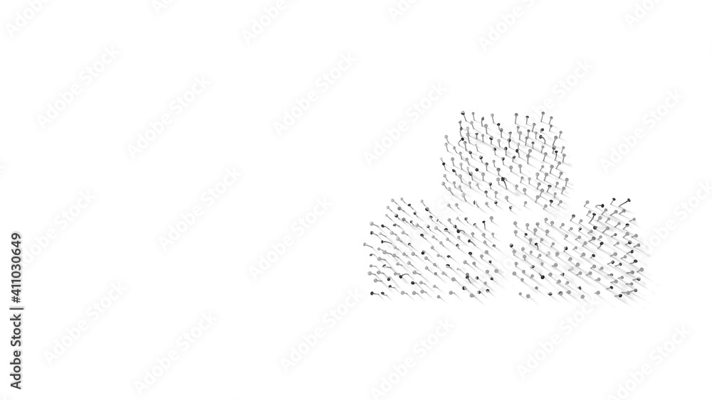 3d rendering of nails in shape of symbol of blocks with shadows isolated on white background