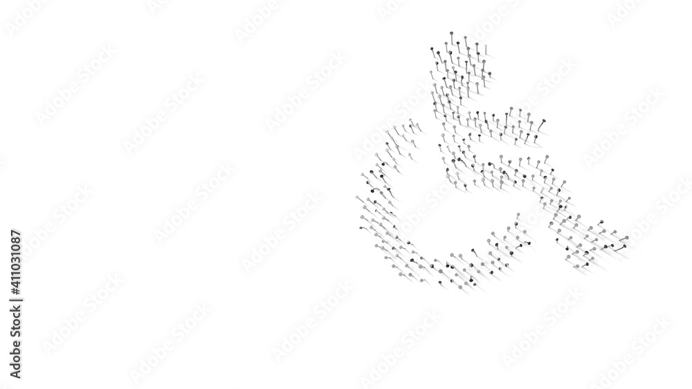 3d rendering of nails in shape of symbol of wheelchair with shadows isolated on white background 3d rendering of nails in shape of symbol of wheelchair with shadows isolated on white background