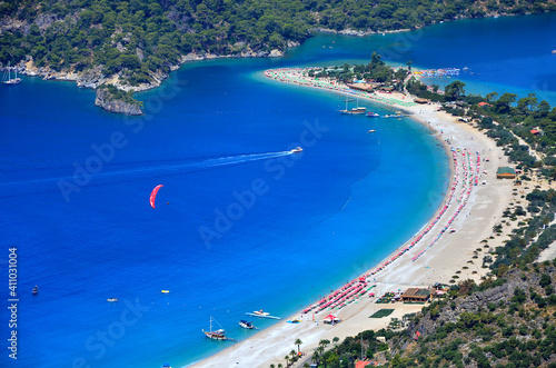 Fototapeta Naklejka Na Ścianę i Meble -  View of Oludeniz Beach And Blue Lagoon. Oludeniz beach is best beach in Turkey - Fethiye, Turkey