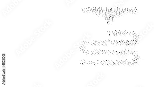 3d rendering of nails in shape of symbol of 3d printing with shadows isolated on white background