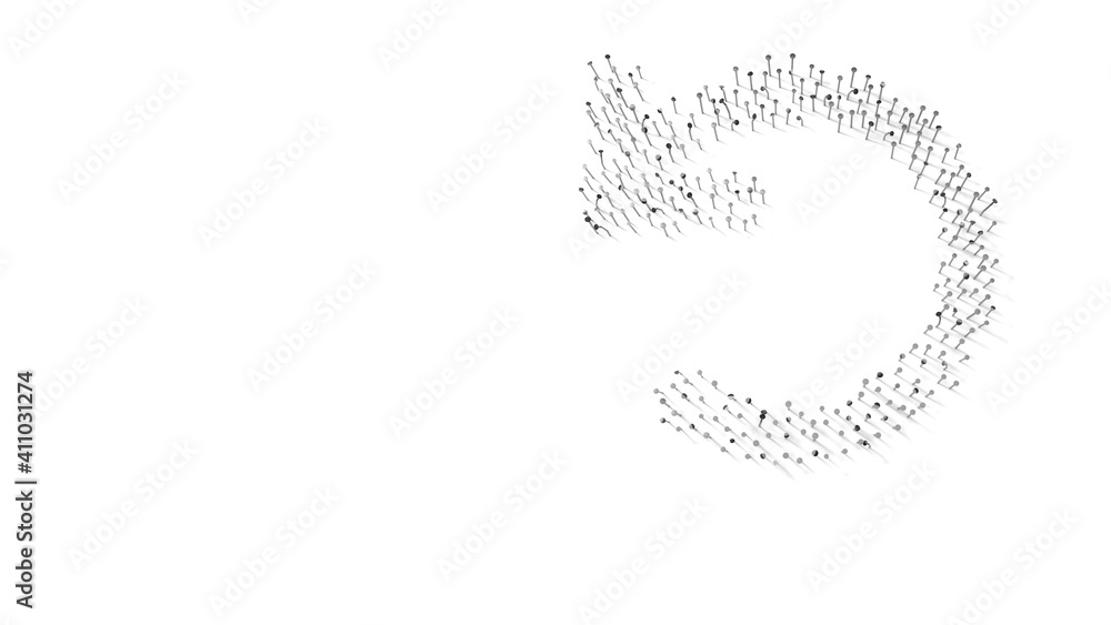 3d rendering of nails in shape of symbol of undo with shadows isolated on white background 3d rendering of nails in shape of symbol of undo with shadows isolated on white background
