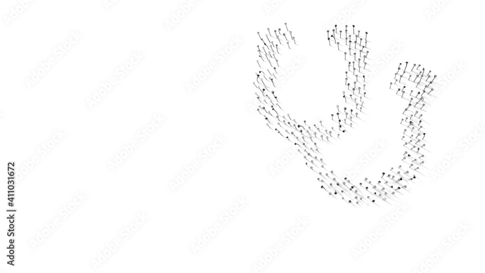 3d rendering of nails in shape of symbol of stethoscope with shadows isolated on white background 3d rendering of nails in shape of symbol of stethoscope with shadows isolated on white background