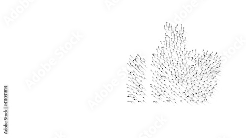 3d rendering of nails in shape of symbol of social like with shadows isolated on white background