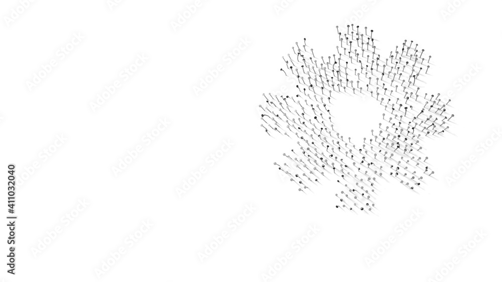 3d rendering of nails in shape of symbol of settings with shadows isolated on white background 3d rendering of nails in shape of symbol of settings with shadows isolated on white background