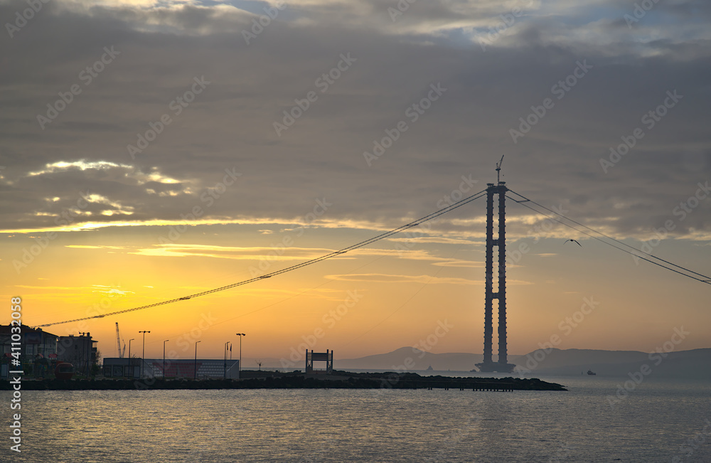 Construction of 1915 Canakkale Bridge. Canakkale-Turkey Construction of 1915 Canakkale Bridge. Canakkale-Turkey