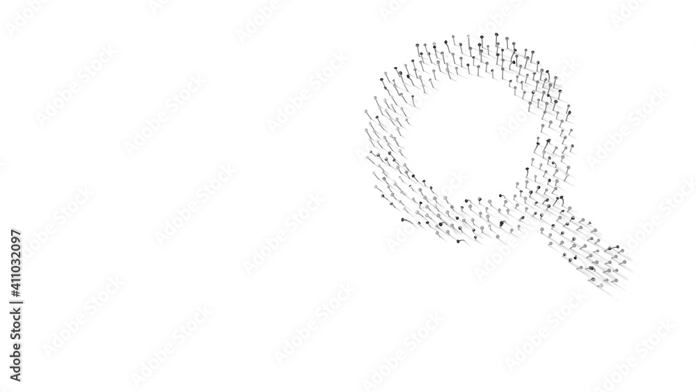3d rendering of nails in shape of symbol of search with shadows isolated on white background 3d rendering of nails in shape of symbol of search with shadows isolated on white background