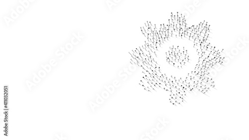 3d rendering of nails in shape of symbol of settings with shadows isolated on white background