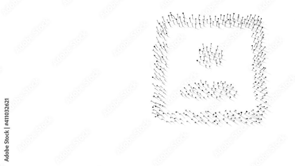 3d rendering of nails in shape of symbol of photo with shadows isolated on white background 3d rendering of nails in shape of symbol of photo with shadows isolated on white background