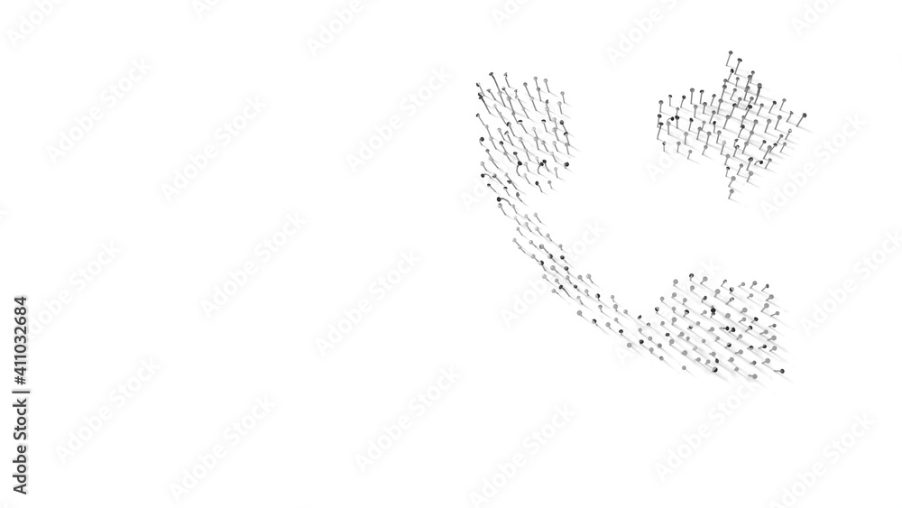 3d rendering of nails in shape of symbol of phone with shadows isolated on white background 3d rendering of nails in shape of symbol of phone with shadows isolated on white background