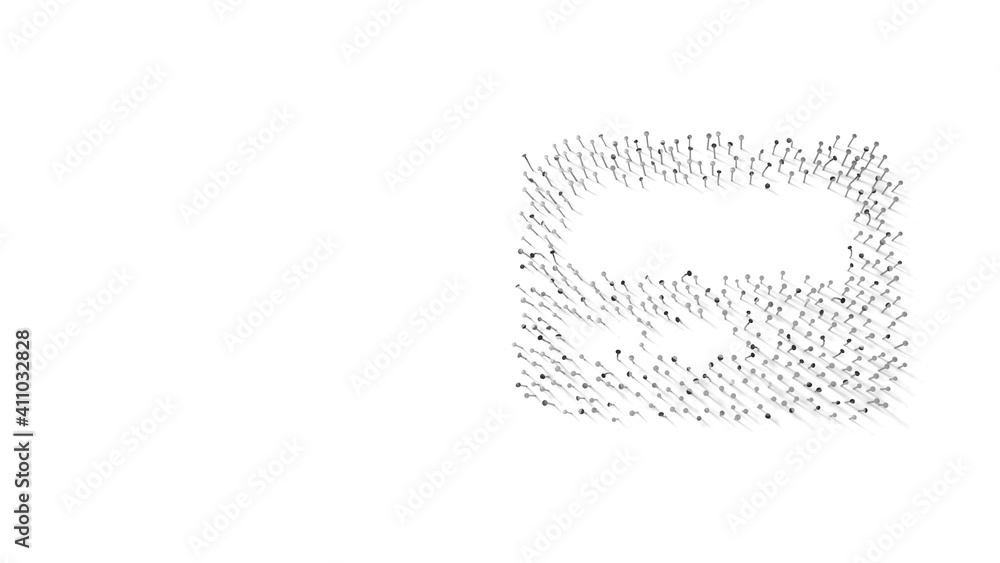 3d rendering of nails in shape of symbol of pager with shadows isolated on white background
