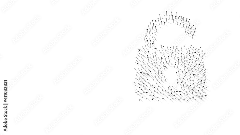 3d rendering of nails in shape of symbol of padlock with shadows isolated on white background 3d rendering of nails in shape of symbol of padlock with shadows isolated on white background