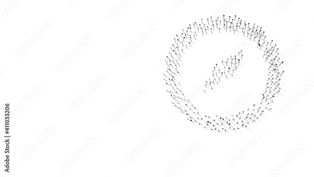 3d rendering of nails in shape of symbol of location with shadows isolated on white background