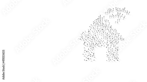 3d rendering of nails in shape of symbol of house wi-fi with shadows isolated on white background