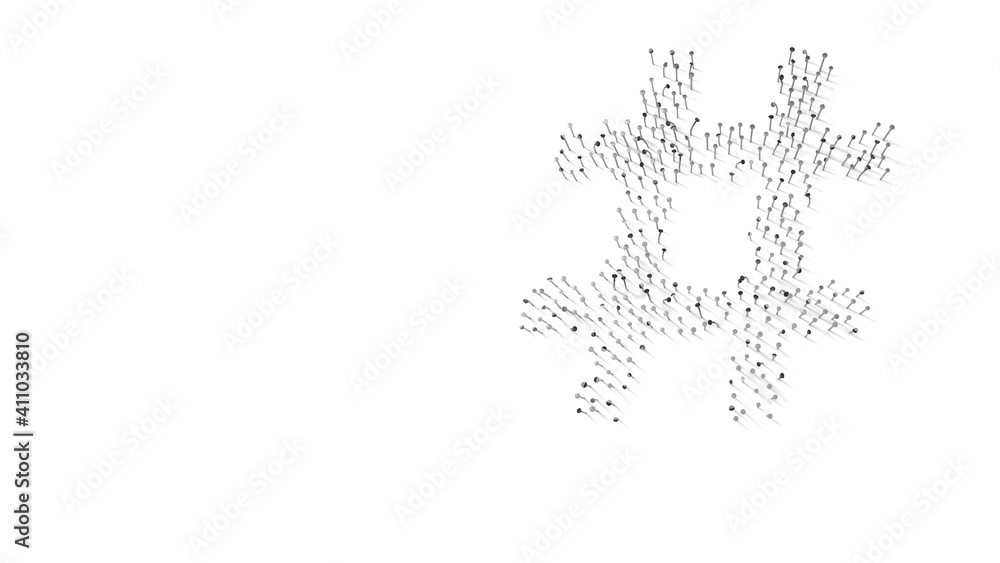 3d rendering of nails in shape of symbol of hashtag with shadows isolated on white background 3d rendering of nails in shape of symbol of hashtag with shadows isolated on white background